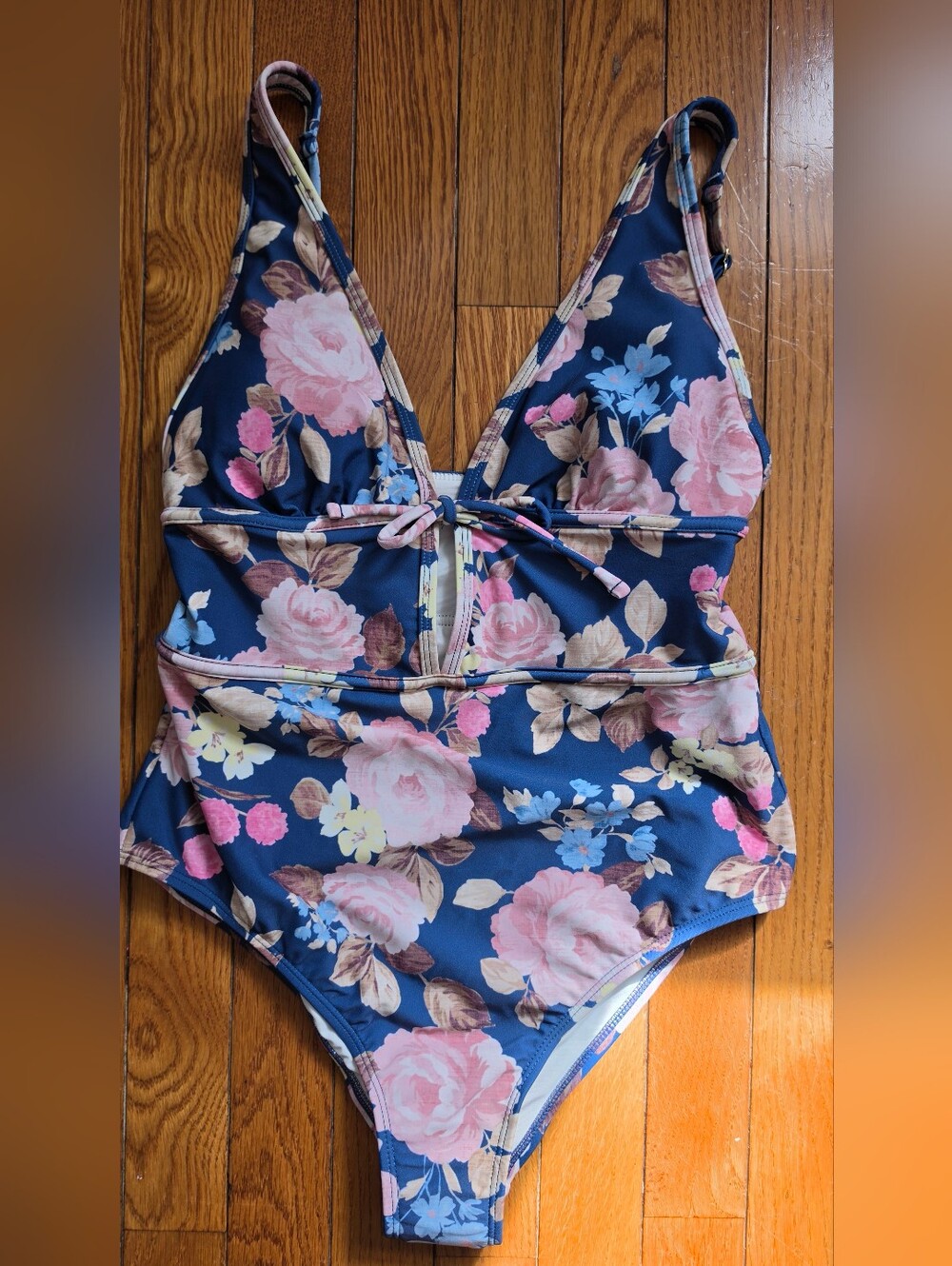 Shade & Shore Navy One-Piece Swimsuit with Pink Floral Print